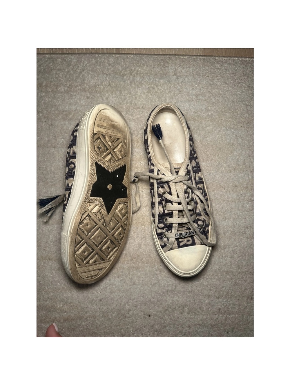 Dior Beige and Navy Canvas Logo Sneakers - Picture 6 of 6